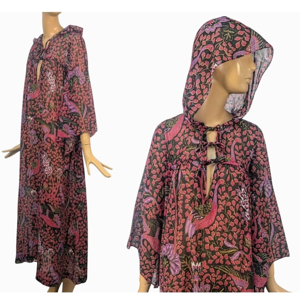 70s Vintage Floral Maxi Coverup in Pink and Black
